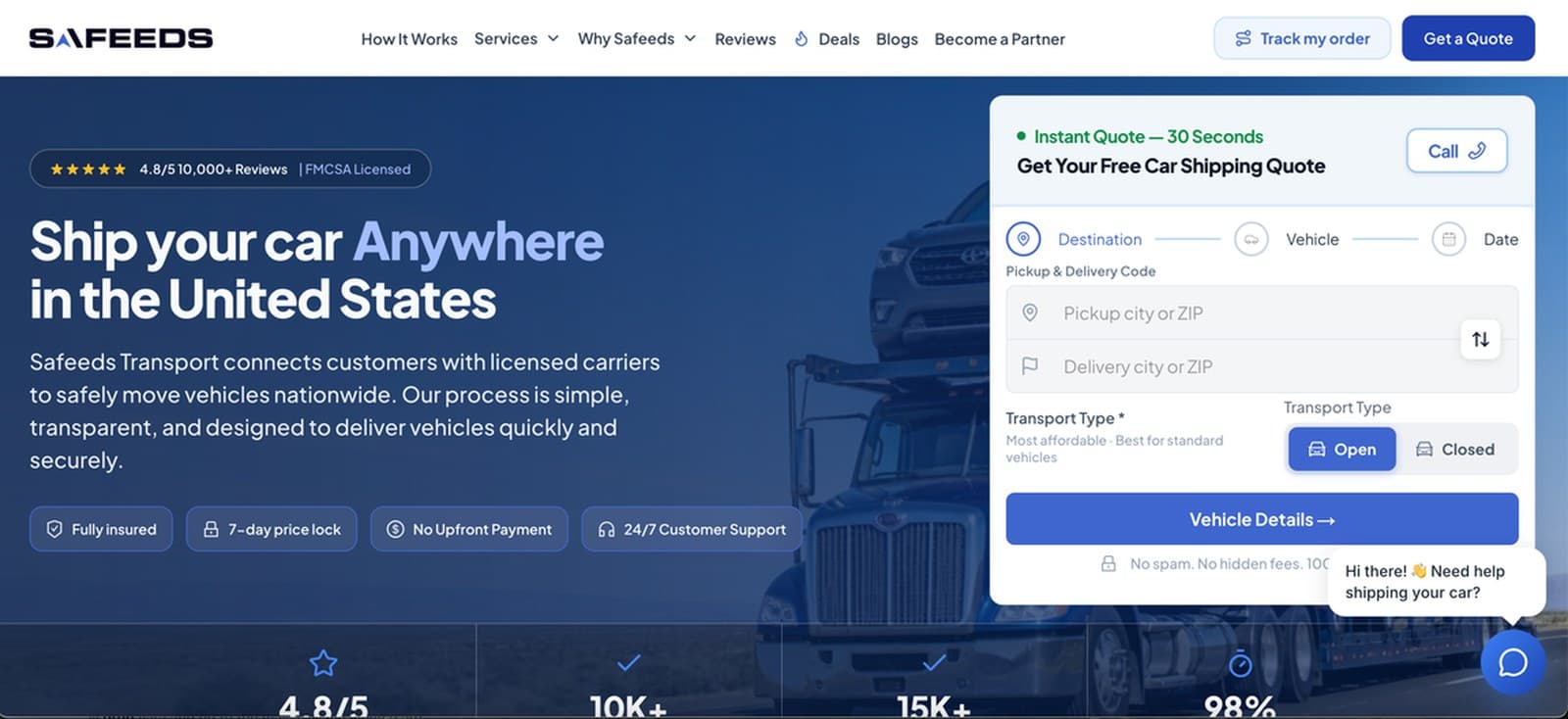 Safeeds Auto Transport — AI chatbot built by Imsuya Global